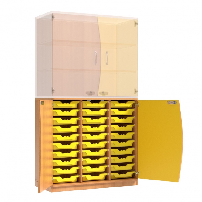 Wellentüren-Unterschrank, 99 cm hoch, 105x50 cm (B/T), Tür rechts gelb,